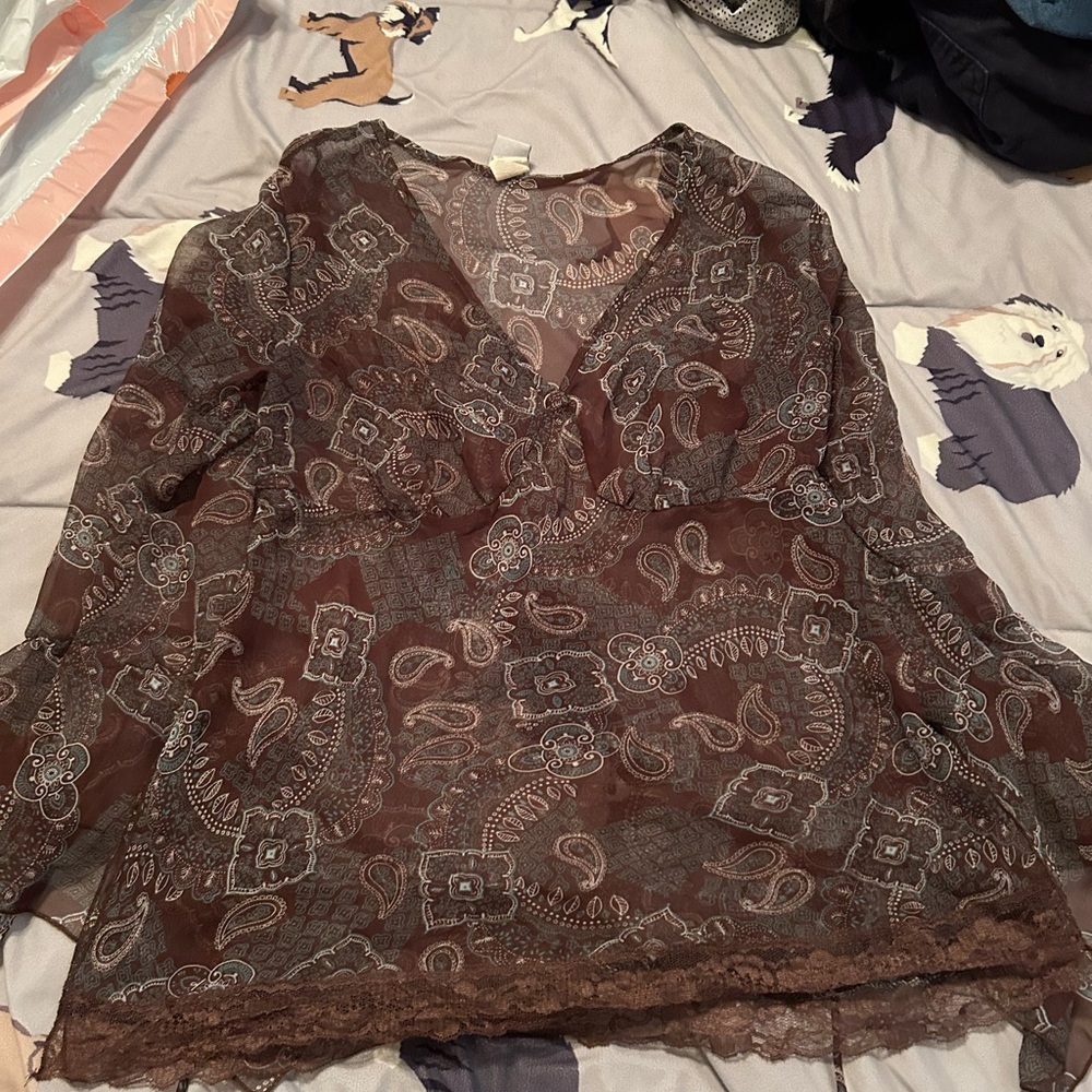 Anchor Blue Sheer Paisley Blouse - Brown